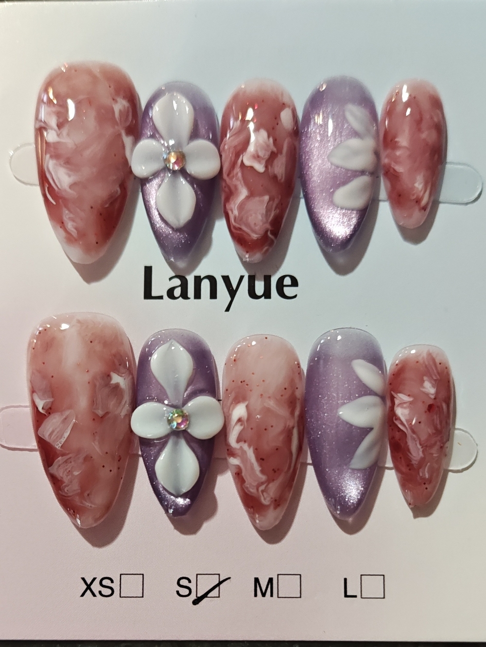 Purple & Rose Marble Floral Press-On Nails